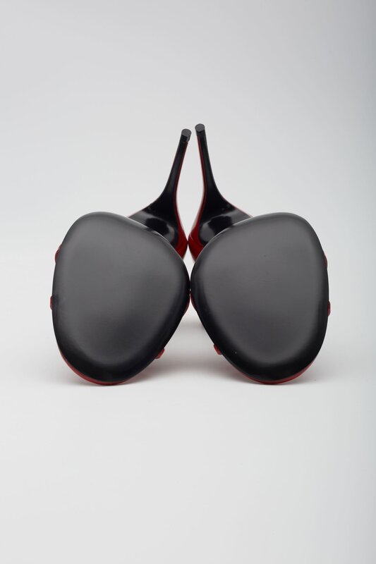 GUCCI GUCCI RED PATENT CRYSTAL BOW 100 HEELS