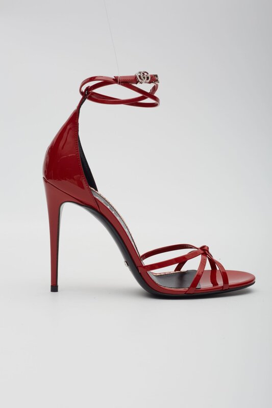 GUCCI GUCCI RED PATENT CRYSTAL BOW 100 HEELS