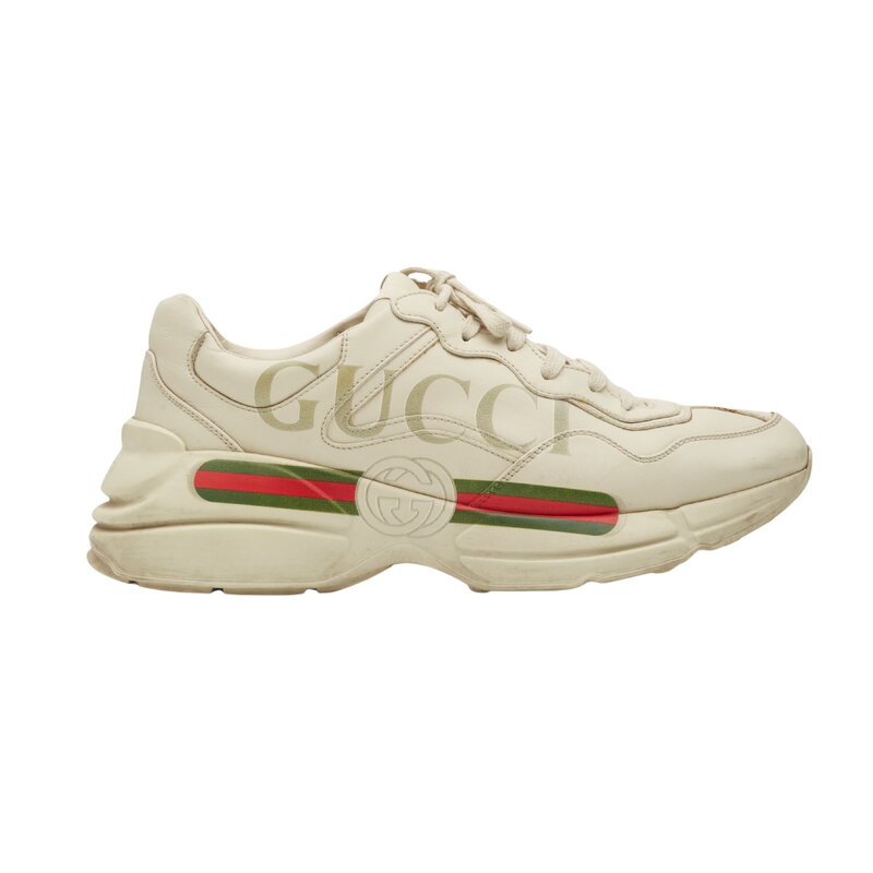 GUCCI GUCCI IVORY LEATHER RHYTON WEB SNEAKERS (US 9)