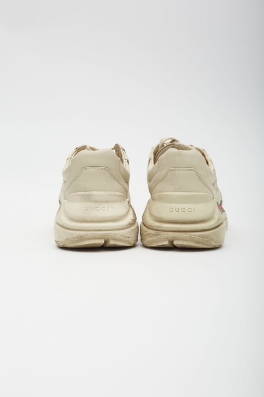 GUCCI GUCCI IVORY LEATHER RHYTON WEB SNEAKERS (US 9)