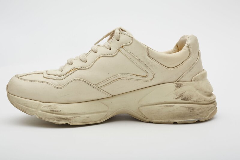 GUCCI GUCCI IVORY LEATHER RHYTON WEB SNEAKERS (US 9)
