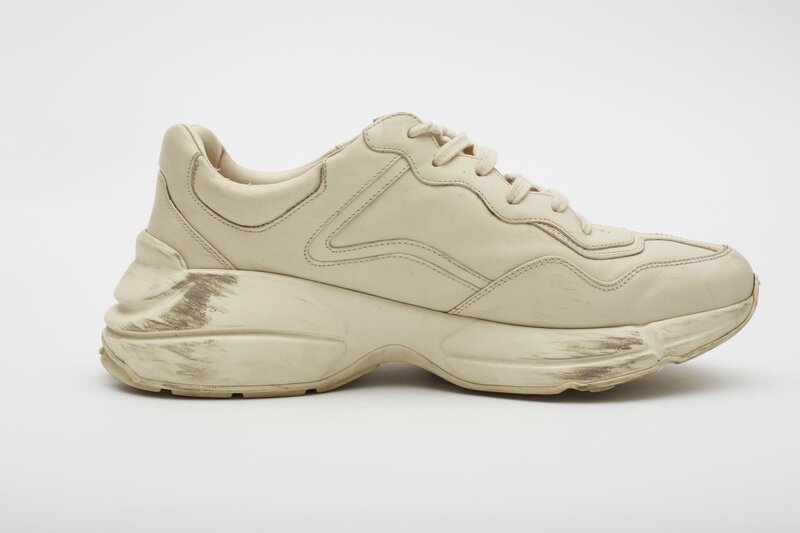 GUCCI GUCCI IVORY LEATHER RHYTON WEB SNEAKERS (US 9)
