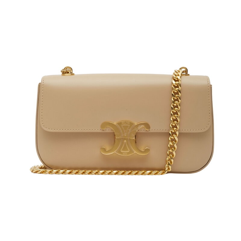 CELINE CELINE BEIGE CALFSKIN CHAIN TRIOMPHE SHOULDER BAG