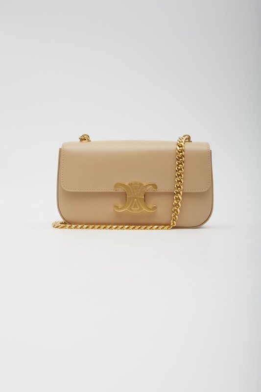 CELINE CELINE BEIGE CALFSKIN CHAIN TRIOMPHE SHOULDER BAG