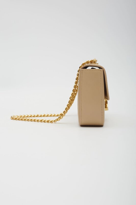 CELINE CELINE BEIGE CALFSKIN CHAIN TRIOMPHE SHOULDER BAG
