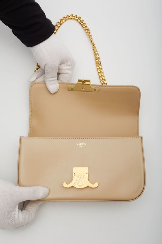 CELINE CELINE BEIGE CALFSKIN CHAIN TRIOMPHE SHOULDER BAG