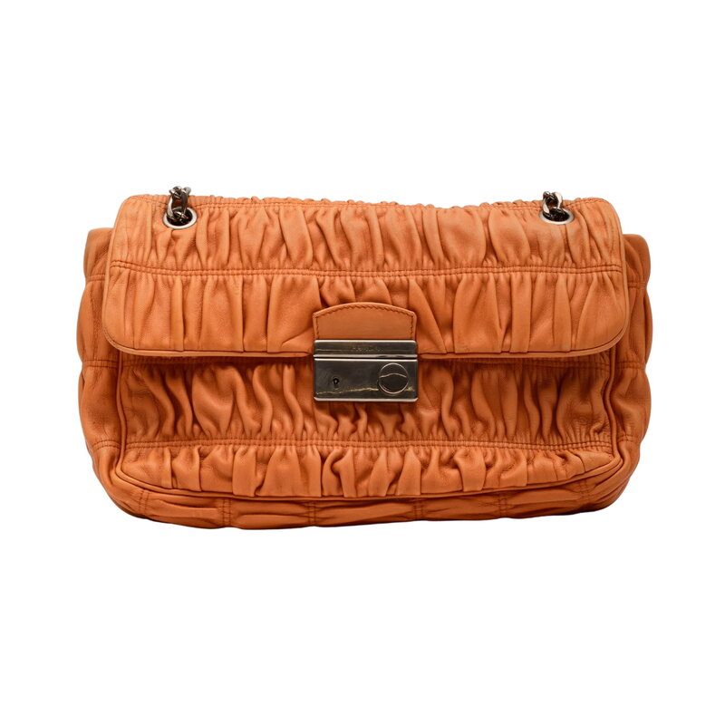 PRADA PRADA NAPPA GAUFRE LEATHER ORANGE SOUND CHAIN SHOULDER BAG