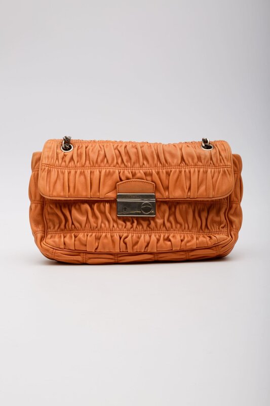 PRADA PRADA NAPPA GAUFRE LEATHER ORANGE SOUND CHAIN SHOULDER BAG