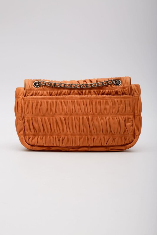 PRADA PRADA NAPPA GAUFRE LEATHER ORANGE SOUND CHAIN SHOULDER BAG