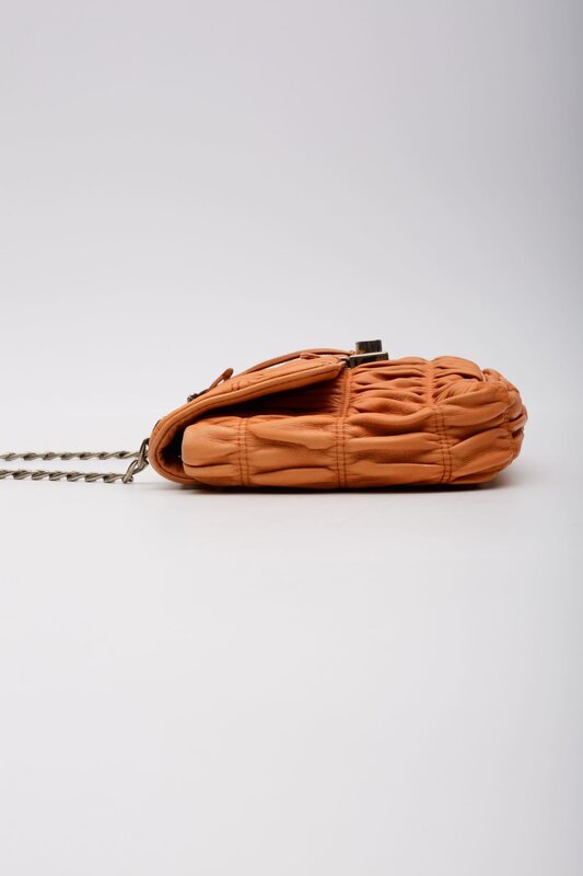 PRADA PRADA NAPPA GAUFRE LEATHER ORANGE SOUND CHAIN SHOULDER BAG