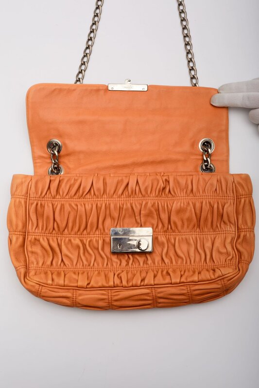 PRADA PRADA NAPPA GAUFRE LEATHER ORANGE SOUND CHAIN SHOULDER BAG