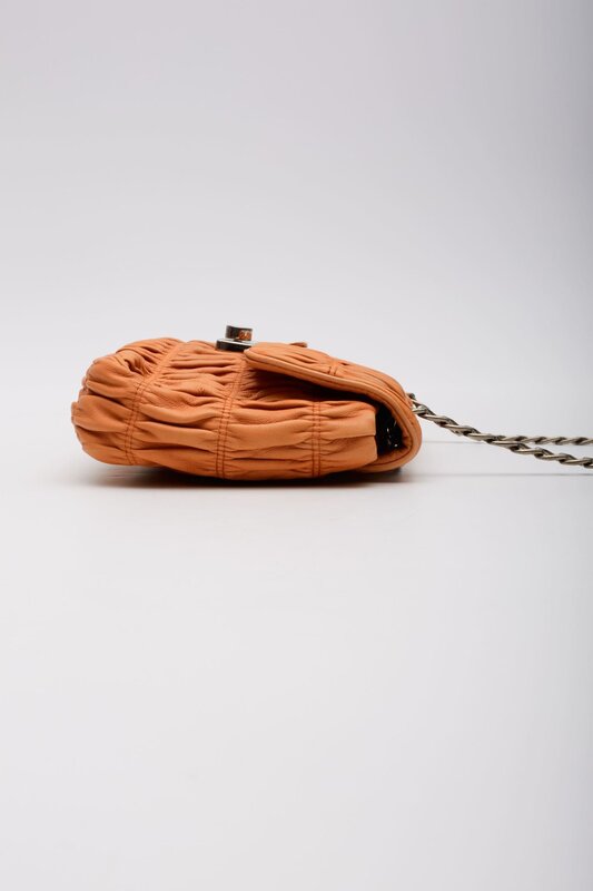 PRADA PRADA NAPPA GAUFRE LEATHER ORANGE SOUND CHAIN SHOULDER BAG