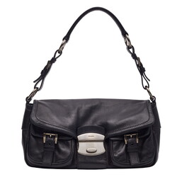 PRADA PRADA NAPPA LEATHER BLACK FLAP SHOULDER BAG