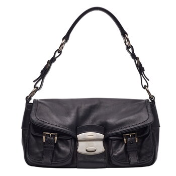 PRADA PRADA NAPPA LEATHER BLACK FLAP SHOULDER BAG