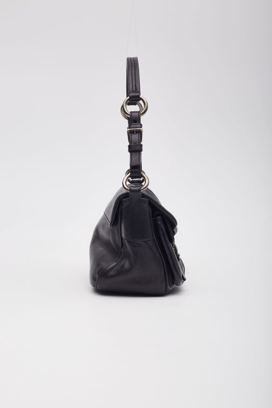 PRADA PRADA NAPPA LEATHER BLACK FLAP SHOULDER BAG