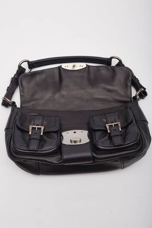 PRADA PRADA NAPPA LEATHER BLACK FLAP SHOULDER BAG