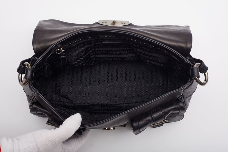 PRADA PRADA NAPPA LEATHER BLACK FLAP SHOULDER BAG