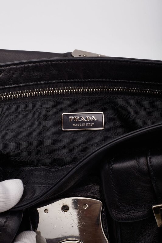 PRADA PRADA NAPPA LEATHER BLACK FLAP SHOULDER BAG