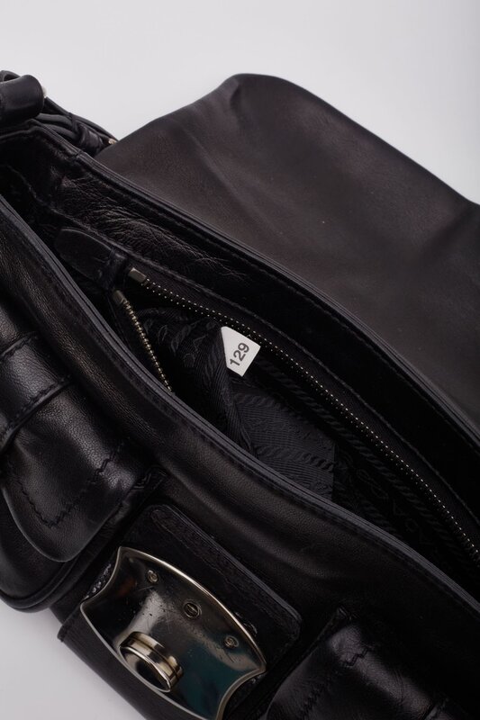 PRADA PRADA NAPPA LEATHER BLACK FLAP SHOULDER BAG