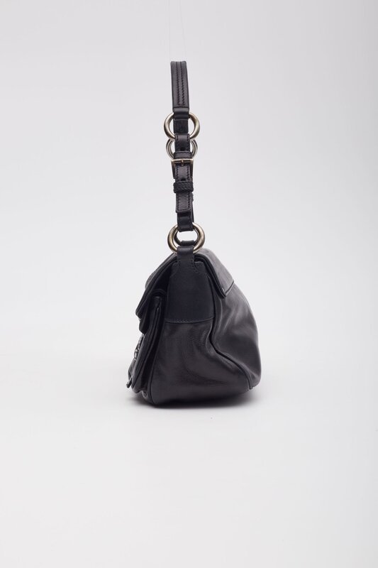 PRADA PRADA NAPPA LEATHER BLACK FLAP SHOULDER BAG
