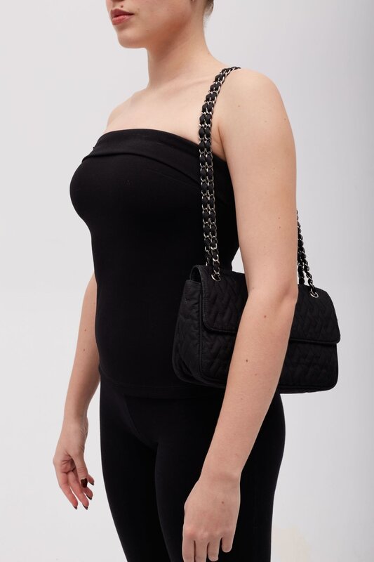 PRADA PRADA QUILTED SAFFRON & NYLON IMPUNTURE SHOULDER BAG BLACK