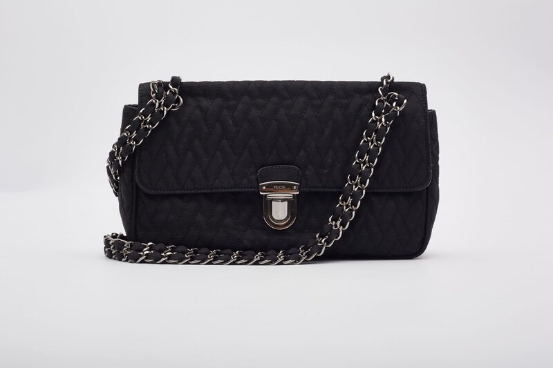 PRADA PRADA QUILTED SAFFRON & NYLON IMPUNTURE SHOULDER BAG BLACK