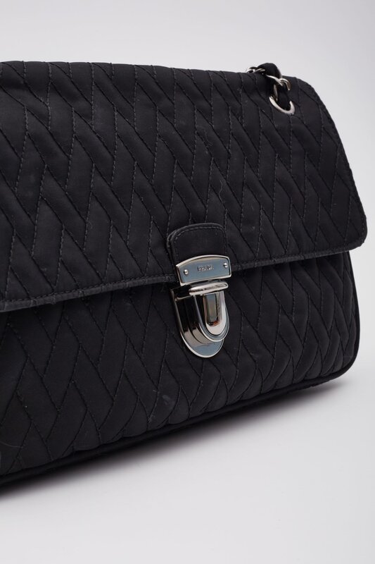 PRADA PRADA QUILTED SAFFRON & NYLON IMPUNTURE SHOULDER BAG BLACK