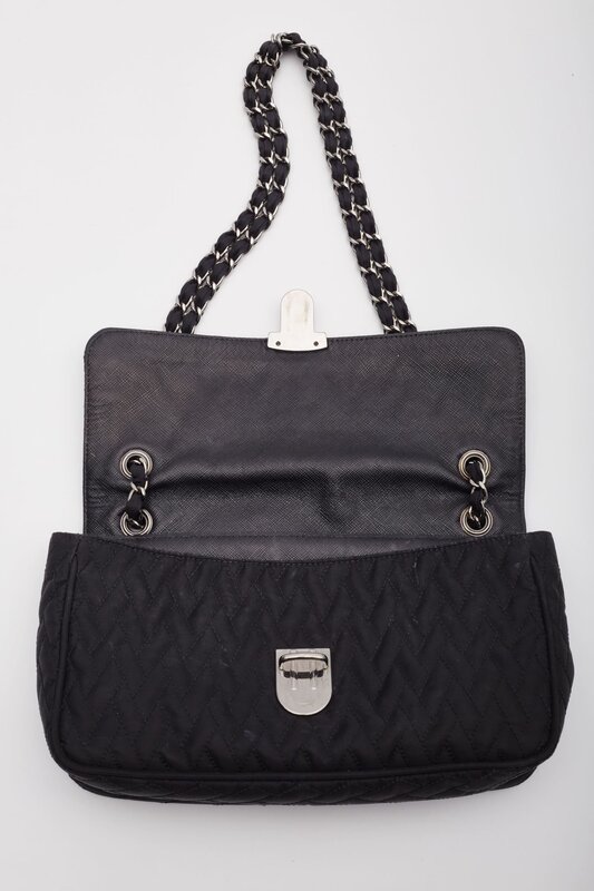 PRADA PRADA QUILTED SAFFRON & NYLON IMPUNTURE SHOULDER BAG BLACK