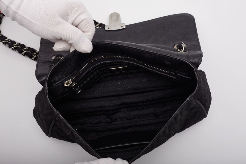 PRADA PRADA QUILTED SAFFRON & NYLON IMPUNTURE SHOULDER BAG BLACK