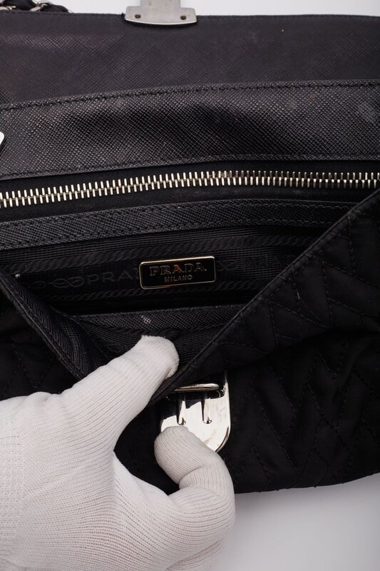 PRADA PRADA QUILTED SAFFRON & NYLON IMPUNTURE SHOULDER BAG BLACK
