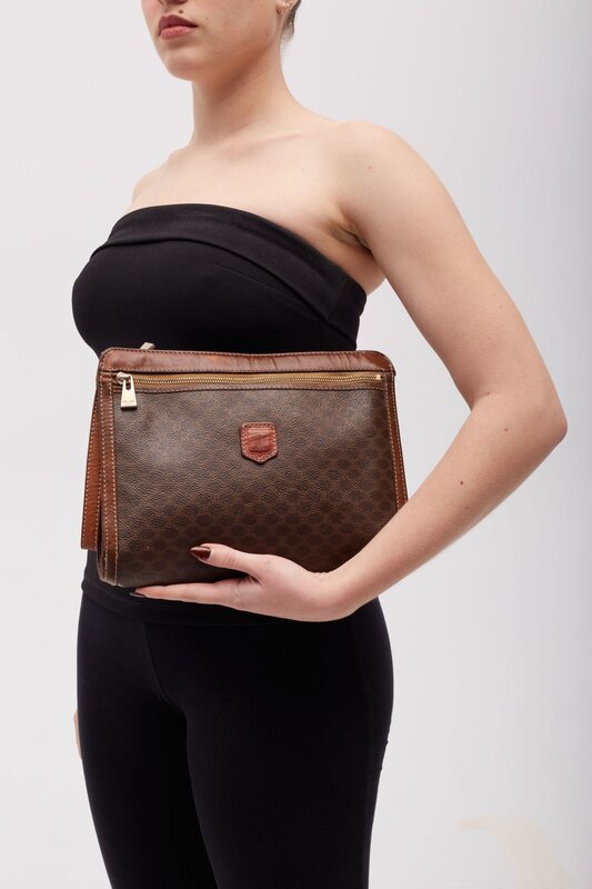 CELINE CELINE CANVAS MONOGRAM PORTFOLIO WRISTLET BAG