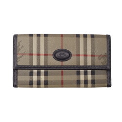BURBERRY CANVAS CLASSIC CHECK BEIGE FLAP WALLET