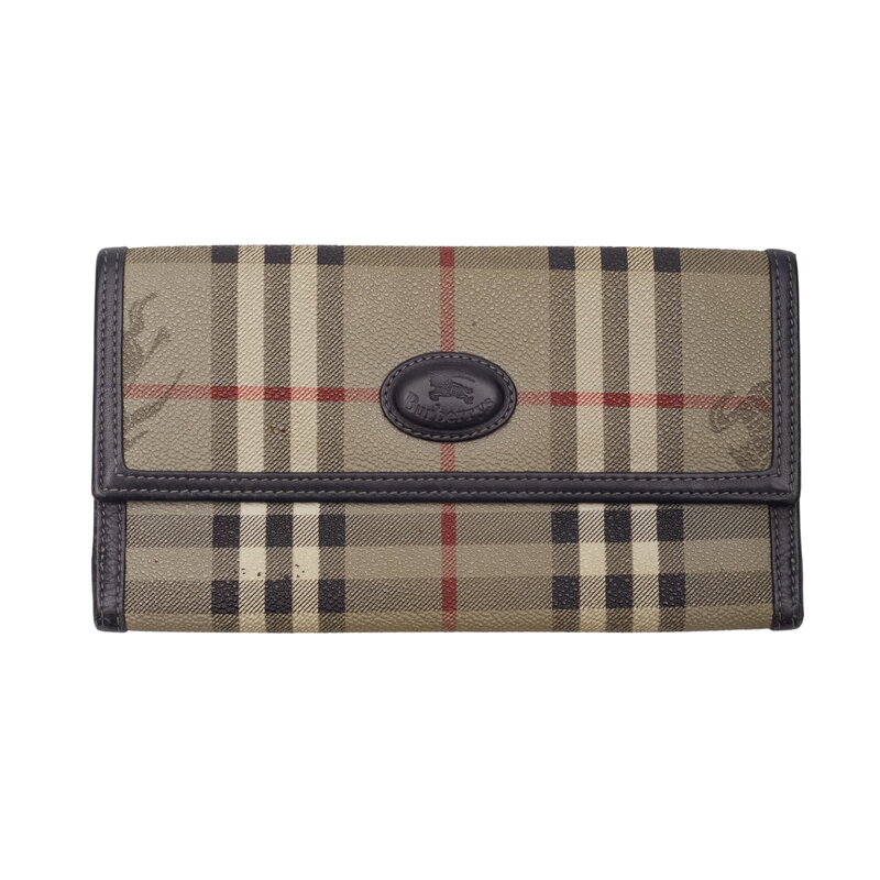 BURBERRY CANVAS CLASSIC CHECK BEIGE FLAP WALLET