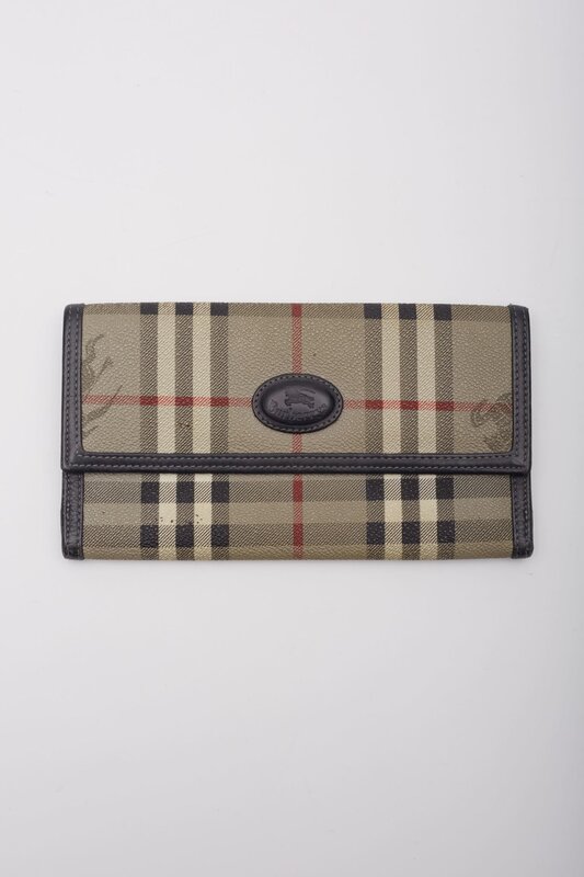 BURBERRY CANVAS CLASSIC CHECK BEIGE FLAP WALLET