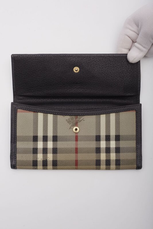 BURBERRY CANVAS CLASSIC CHECK BEIGE FLAP WALLET
