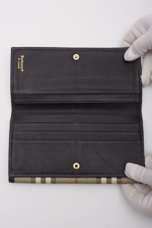 BURBERRY CANVAS CLASSIC CHECK BEIGE FLAP WALLET