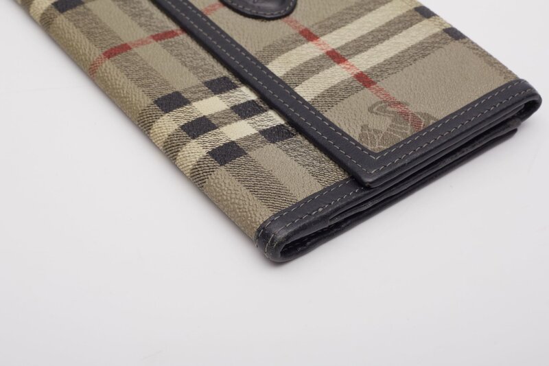 BURBERRY CANVAS CLASSIC CHECK BEIGE FLAP WALLET