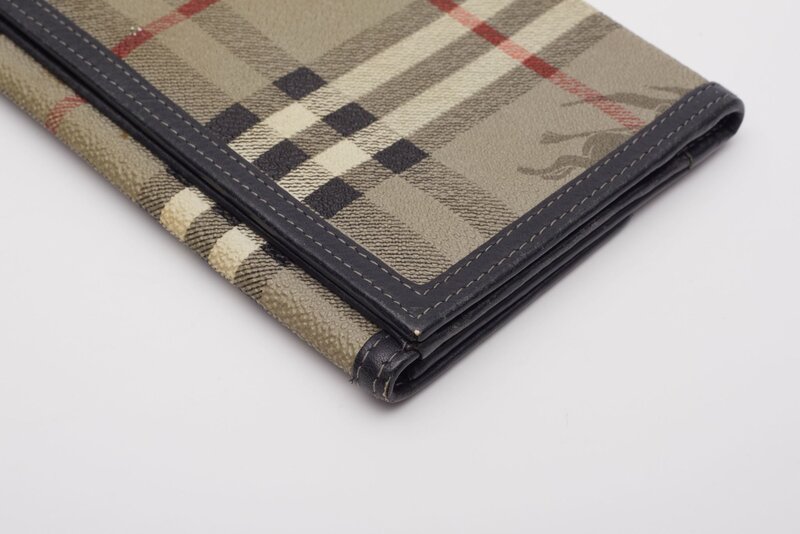 BURBERRY CANVAS CLASSIC CHECK BEIGE FLAP WALLET