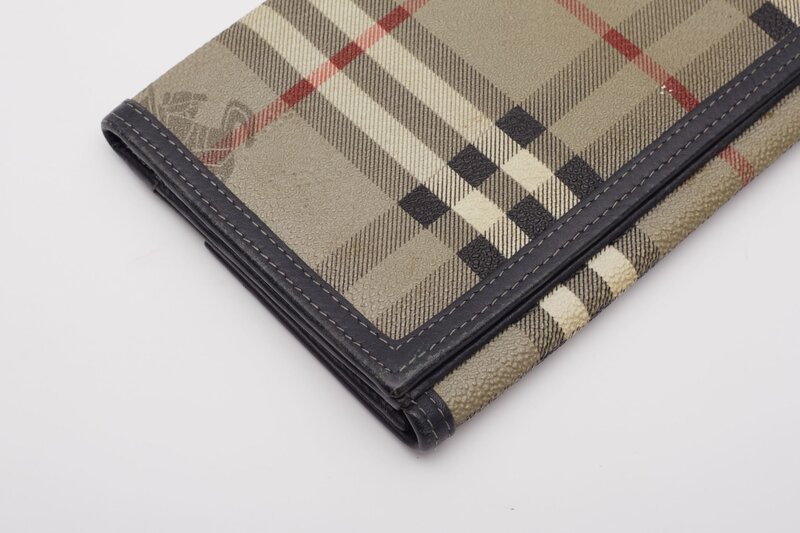 BURBERRY CANVAS CLASSIC CHECK BEIGE FLAP WALLET