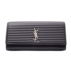 SAINT LAURENT SAINT LAURENT RIBBED CALFSKIN OPIUM MONOGRAM CLUTCH BLACK