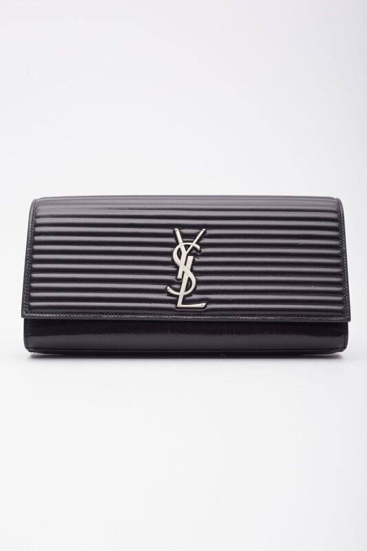 SAINT LAURENT SAINT LAURENT RIBBED CALFSKIN OPIUM MONOGRAM CLUTCH BLACK