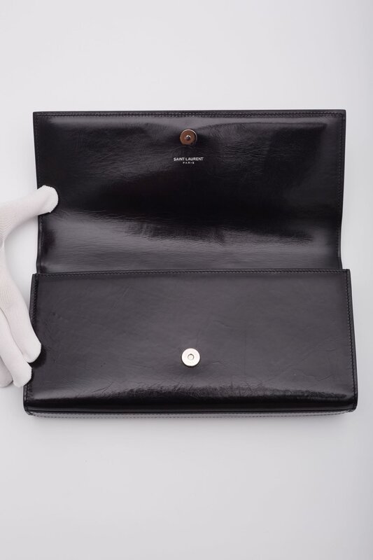 SAINT LAURENT SAINT LAURENT RIBBED CALFSKIN OPIUM MONOGRAM CLUTCH BLACK