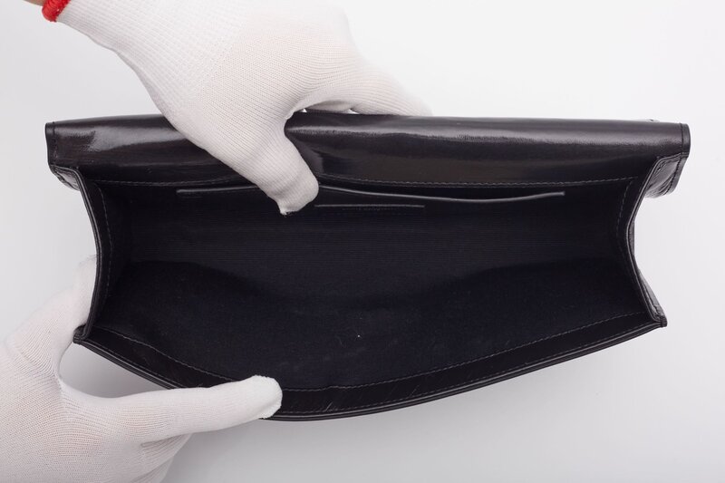 SAINT LAURENT SAINT LAURENT RIBBED CALFSKIN OPIUM MONOGRAM CLUTCH BLACK