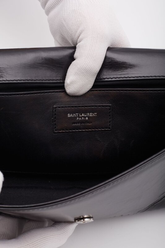 SAINT LAURENT SAINT LAURENT RIBBED CALFSKIN OPIUM MONOGRAM CLUTCH BLACK