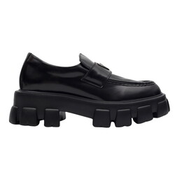 BCBG PRADA BRUSHED LEATHER BLACK MONOLITH LOAFER WOMENS