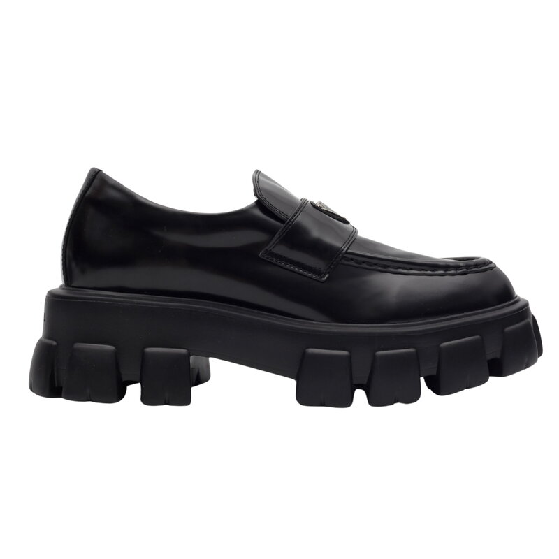 BCBG PRADA BRUSHED LEATHER BLACK MONOLITH LOAFER WOMENS
