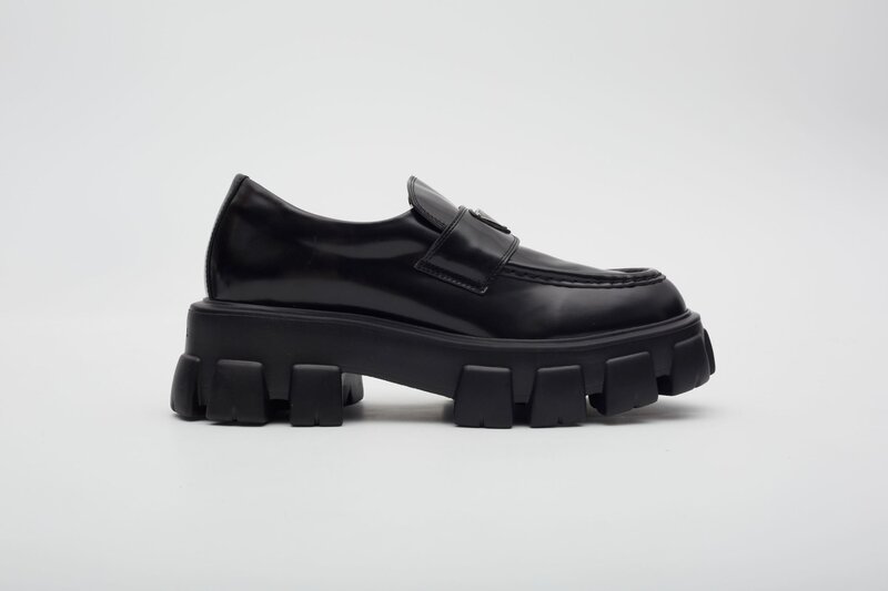 BCBG PRADA BRUSHED LEATHER BLACK MONOLITH LOAFER WOMENS