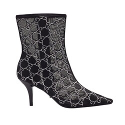 GUCCI GUCCI GG CRYSTAL EMBELLISHED MESH BLACK ANKLE BOOTS