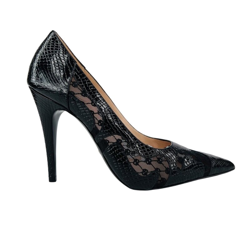 GUCCI GUCCI BLACK CALF PYTHON PRINT GG RHOMBUS HEELS (EU 36)