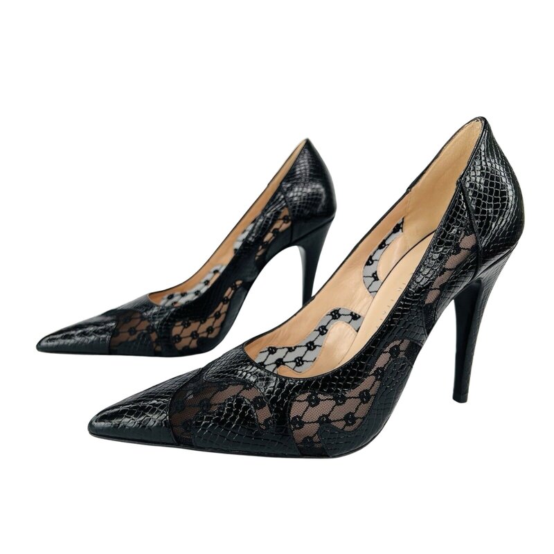 GUCCI GUCCI BLACK CALF PYTHON PRINT GG RHOMBUS HEELS (EU 36)